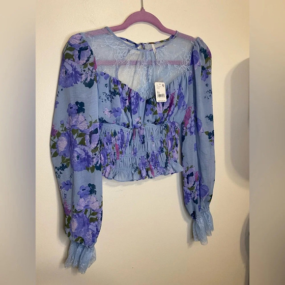 NWT|| Free People Daphne Blouse In Blue, Size XS, Spring - Picture 3 of 10